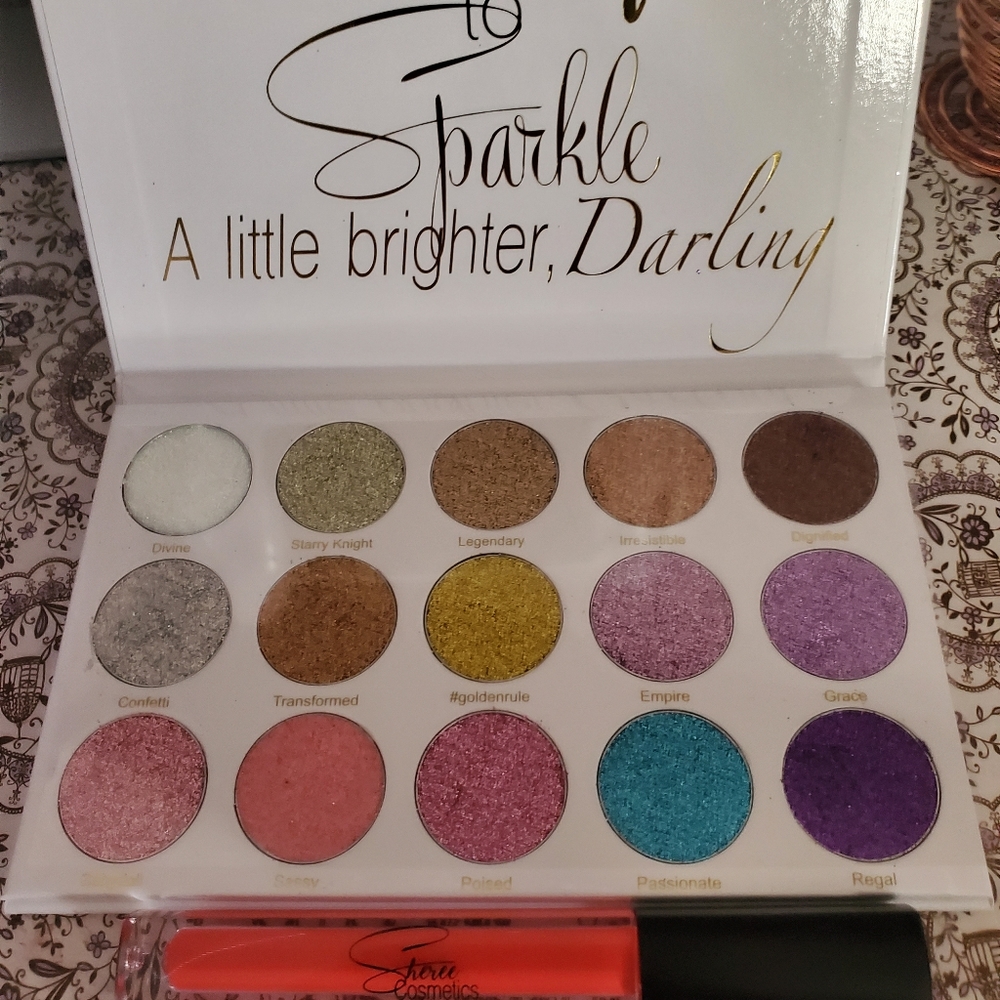 Sheree Cosmetics glitter pallete and lipstick